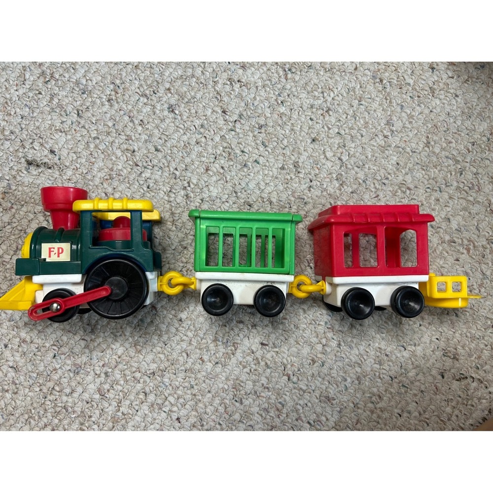 Fisher-Price Train Set 1991‎ Vintage Toy Locomotive Green Red Yellow
